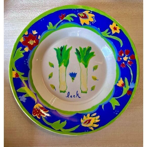 VTG Kimberly Hodges Garden Delights Blue Bowl Set of 3 Artichoke/Leek/Cucumber - Picture 6 of 10